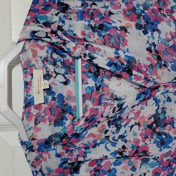 Two by Vince Camuto Blue & Pink Sheer Floral Long Sleeve Dress Women's Size M - Picture 4 of 8